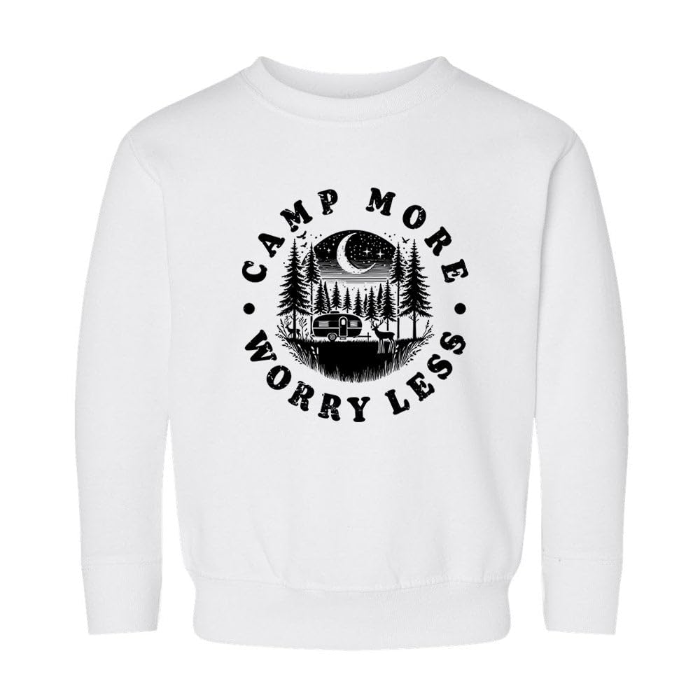Camp More Worry Less Kids Sweatshirt Toddler 2T White