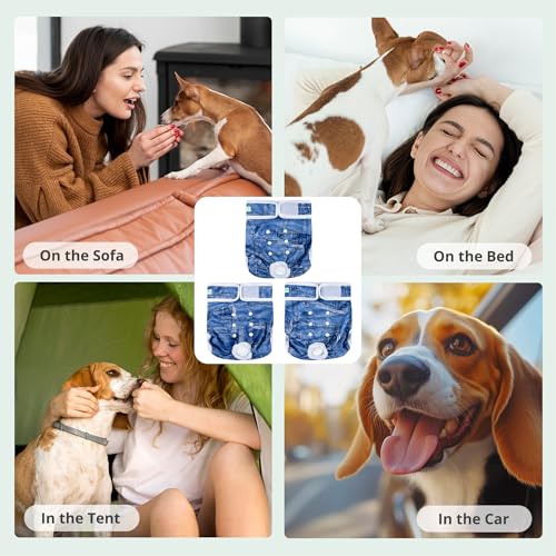 Image of wegreeco Washable Female Dog Diapers Highly Absorbent Reusable Diapers for Dog in Heat Period, 3 Pack (Blue Jeans, X-Large)