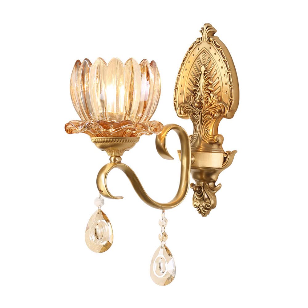 ZTCHSENZT Wall Sconces, Brass Wall Light Retro Wall Sconce with Amber Glass, European Style Wall Lamp Indoor Lighting Fixture, Living Room Bedroom Bedside Wall Lamps, Wall Mount Li,1-light
