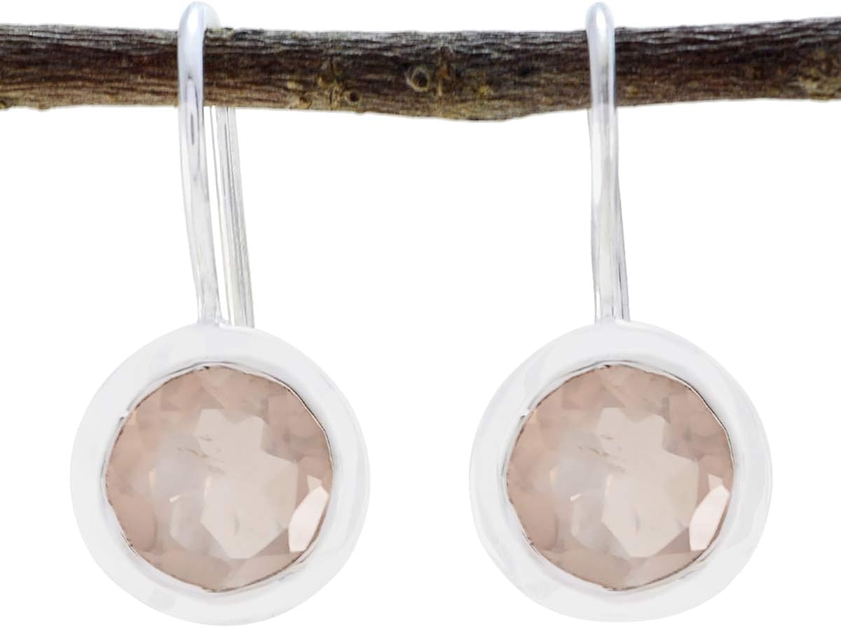 joyas plata bonito cuarzo rosa una piedra preciosa forma redonda facetada declaración 925 pendientes de plata
