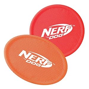 Nerf Dog Nylon Flyer Dog Toy, Flying Disc, Lightweight, Durable and Water Resistant, Great for Beach and Pool, 9 inch diameter, for Medium/Large Breeds, Two Pack, Orange and Red (8959)