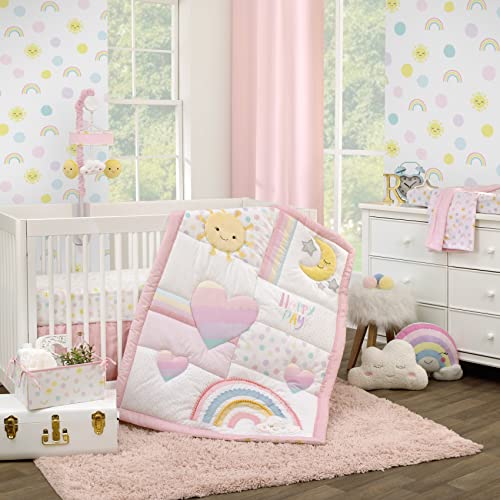 Image of NoJo Happy Days Multicolored Rainbows and Suns 100% Cotton Nursery Fitted Crib Sheet.