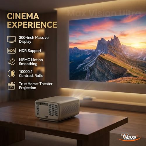 Image of TONZO Max Vision Ultra Android Home Projector 15 Real HDR10+ /HLG 34000 Lumens, 3GB RAM, 128GB ROM Native 1080p Supports 4K Ultra HD Auto Focus & Auto /Electric Keystone HDMI ARC Wi-Fi