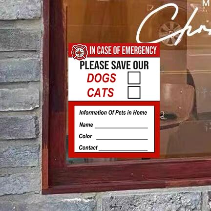 Image of Emergency Pet Rescue Sticker - Fire Safety Window Decal for Dog & Cat - Alerts Firefighters - Durable Weatherproof Vinyl - 4Packs