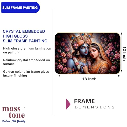 Image of Masstone Radha Krishna Crystal Embedded High Gloss Wall Painting, Golden Slim Frame, 45x30 Cm Wall Art for Living Room, Bedroom, Office & Home Decor (HG07)