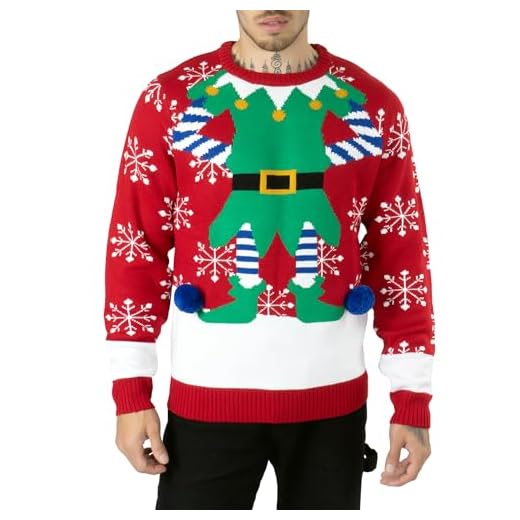 NOROZE Homme Femme Unisexe Prime Nouveauté Tricoté Noël Chandail Pull-Over Elf Pull (Rouge, Medium)