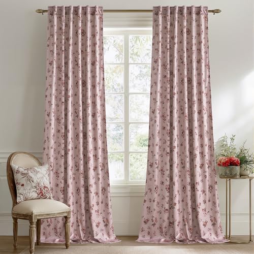StangH Dusty Rose Pink Floral Velvet Curtains 84 Inch 2 Panels