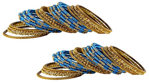 Image of NMII Glass and Silk Thread Zircon Gemstone Bangle Set For Women /Girls