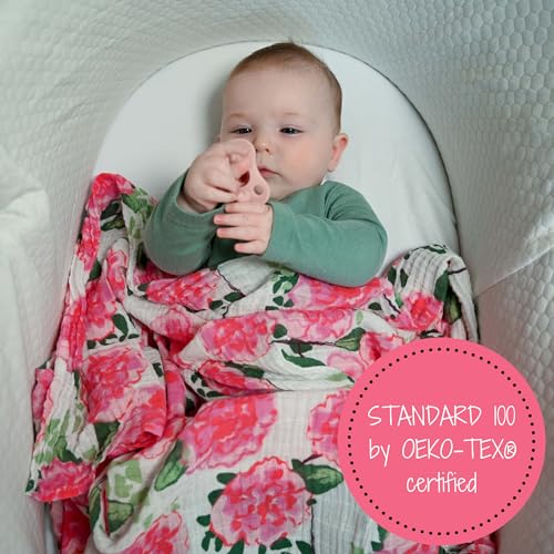Image of LollyBanks Baby Swaddle Blanket, 100% Cotton Muslin Blankets for Girls, 47 x 47 Inches Soft and Breathable Swaddles for Newborns, Gentle Baby Wrap Swaddle, Baby Essentials, Registry (Peony Print)