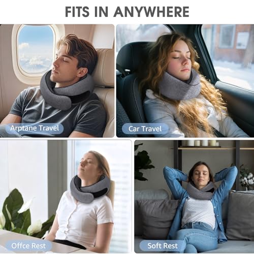 Oreillers de voyage pour la nuque en mousse à mémoire de forme - Design compact et ergonomique - Essentiels de couchage pour les longs vols, les trajets en voiture et l'utilisation à la maison (gris) – Image 6