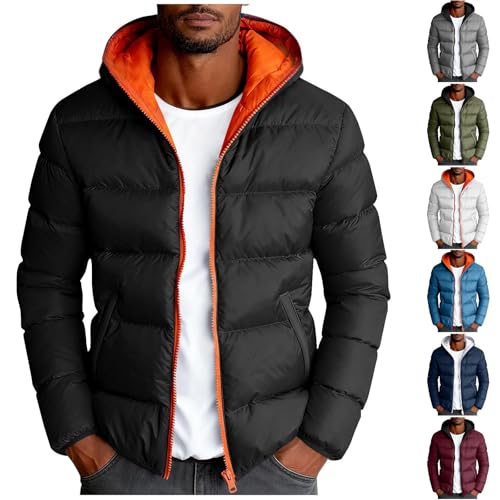 KOG Winterjacke Herren Steppjacke Baumwolle Wintermantel Basic Dufflecoat Bekleidung Teenager Dicke Trenchcoat Mode Fleecejacke Puffer Jacke Sportjacke Sport Jacke Bomberjacke Schwarz M