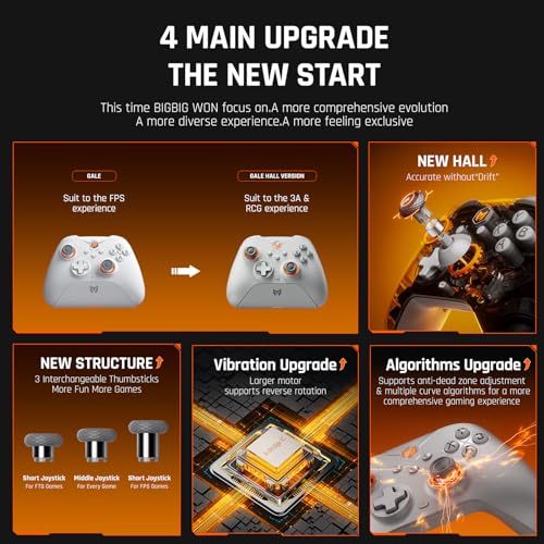 Image of PC Controllers, BIGBIG WON Gale Hall Wireless Controllers, Motion Control, Hall Joysticks&Triggers, 3 Pairs of Thumbsticks, PC App Game Controllers for Switch /Switch2 /iOS /Android Wireless Gaming Controller