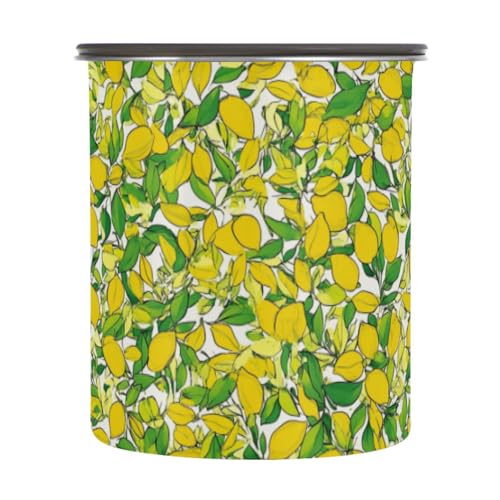Amooorous Recipientes herméticos para almacenamiento de alimentos con diseño de hojas amarillas y verdes con tapa de acero inoxidable para almacenamiento de alimentos, apertura de botón, recipientes