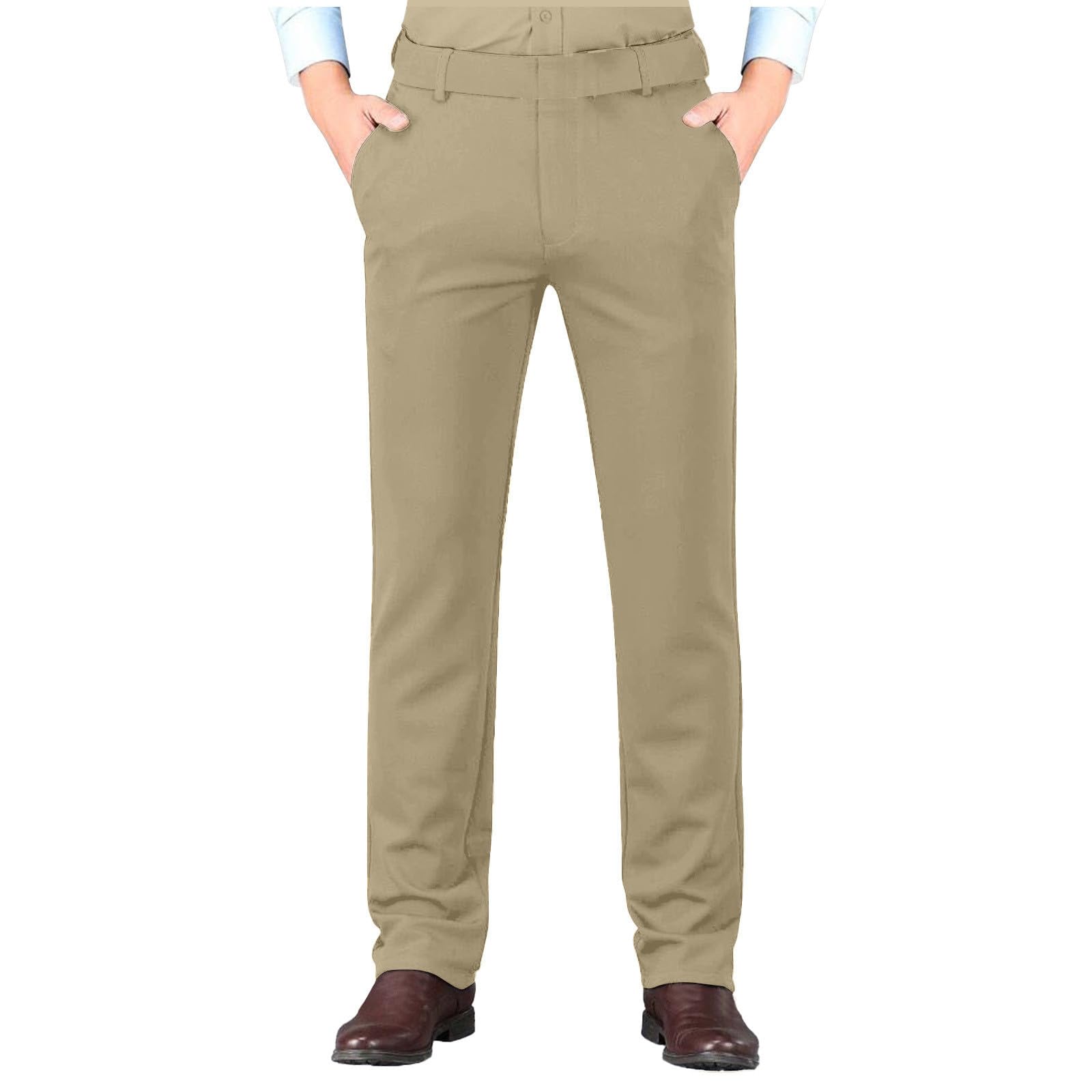 Men Dress Pants Tall Classic Fit Flex Expandable Waist Flat Front Wrinkle-Free Formal Pants for Business and Office