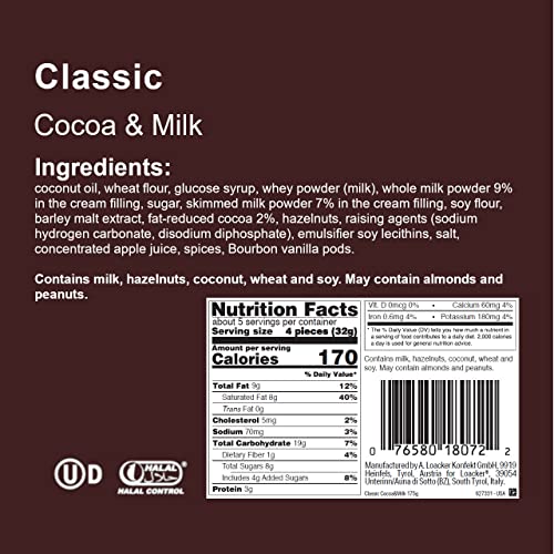 Image of Loacker Premium Cocoa & Milk Wafers, 6.17 Ounces