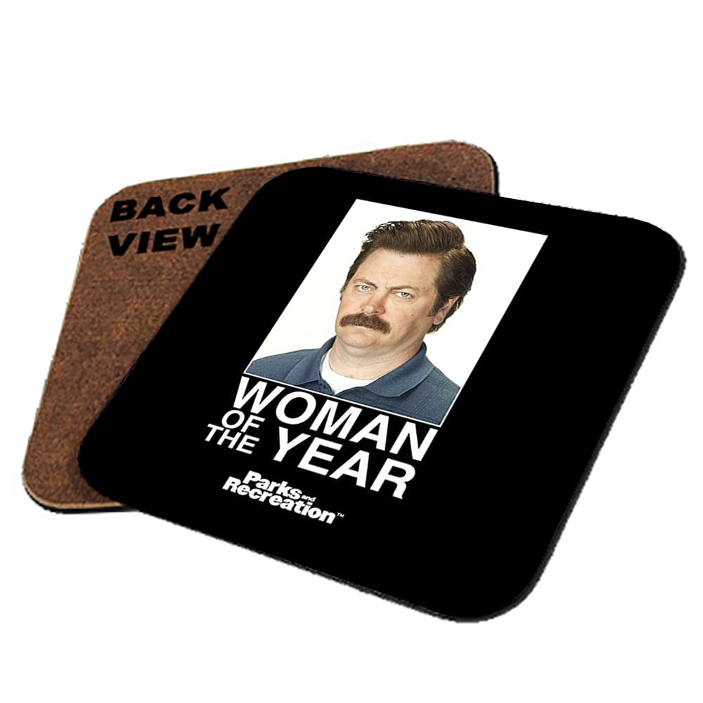 Giftme Men's Square Coaster Mdf Ron Swanson Woman Of The Year Birthday Secret Santa Coaster, Tableware, Drinks Coffee-Tea Coaster. (Square Coaster Mdf)