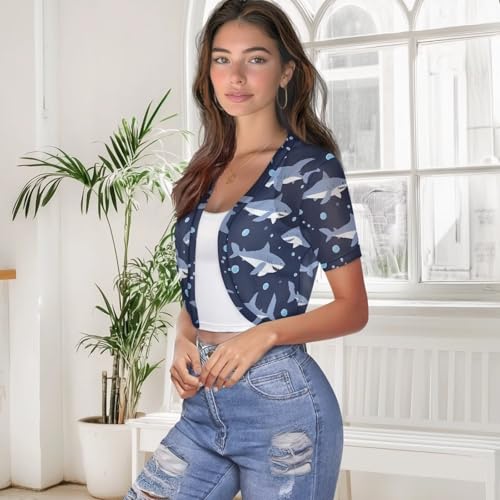 Image of Women's Shrug Short Sleeve Bolero Open Front Knit Party Tulle Cardigan Cropped Cardigan Shoulder Cover Up