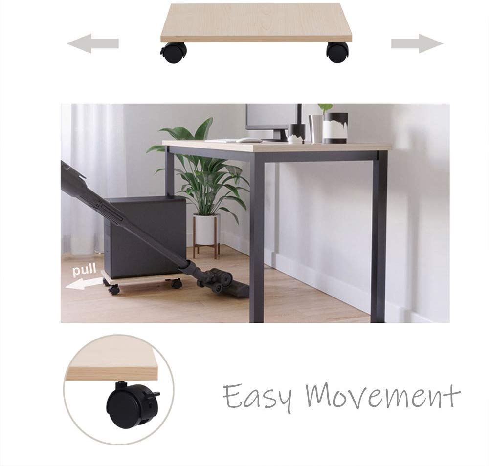 Indian Decor. 61286 Wooden Oak Computer Tower Floor CPU Stand Holder Cart Under Desk with Wheels 1