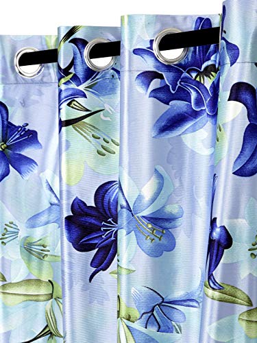Image of Home Sizzler 2 Pieces 3D Floral Eyelet Polyester Semi- Transparent Door Curtains - 6 Feet, Blue