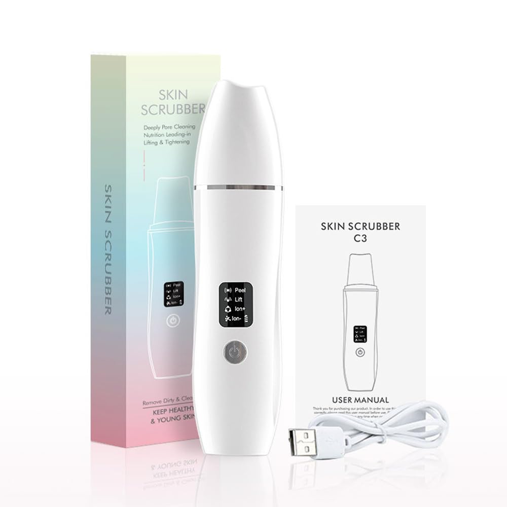 Ultrasonic Skin Scrubber, USB Rechargeable Facial Spatula Blackhead Remover with 4 Modes, Pore Cleaner and Wrinkle Remover
