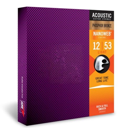 Image of Acoustic Guitar Strings, Phosphor Bronze with NANOWEB Coating, Longest-Lasting Rich and Full Tone with Comfortable Feel, 6 String Set, Light 12-53