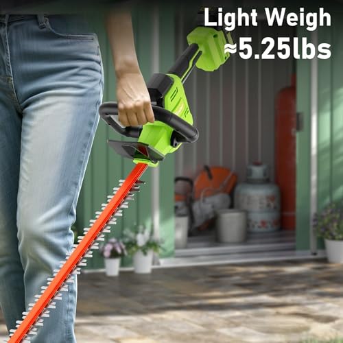 SUNCHERS 20V Max Hedge Trimmer Cordless, 22 Inch Tree Trimmer with 2 Batteries and Charger, Handheld Electric Trimmers, Grass Shrub Pruning Cutter, Lightweight & Compact Hedge Shear for Garden, Lawn - Image 4
