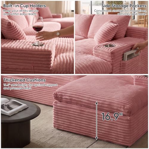 Image of 120 inch Modular Sectional Sofa, U-Shape Boneless Couch, Pink