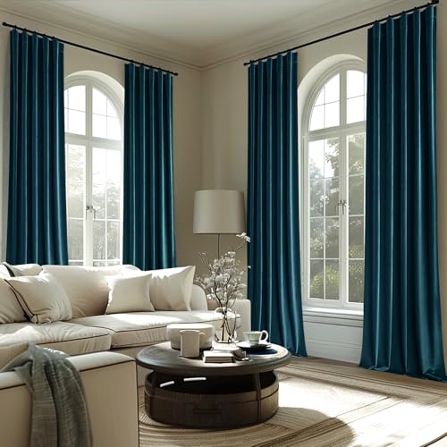 Image of MIULEE Peacock Blue Velvet Curtains 52x72 inches 2 Panels Blackout Curtains | Luxury, Thermal Insulated, Super Soft Window Drapes for Bedroom Living Room, Rod Pocket & Back Tab