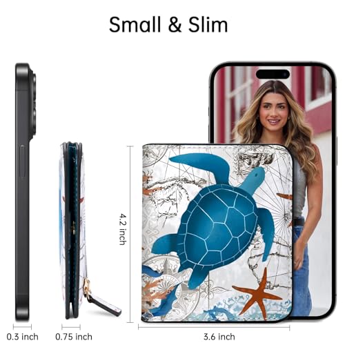 Image of Toughergun Sea Turtle RFID Small Wallet Women, Slim Thin Vegan Leather Bifold Wallet with Zipper Coin Pocket & ID Window, Cute Mini Credit Card Holder Gift for Women Ladies Teen Girls