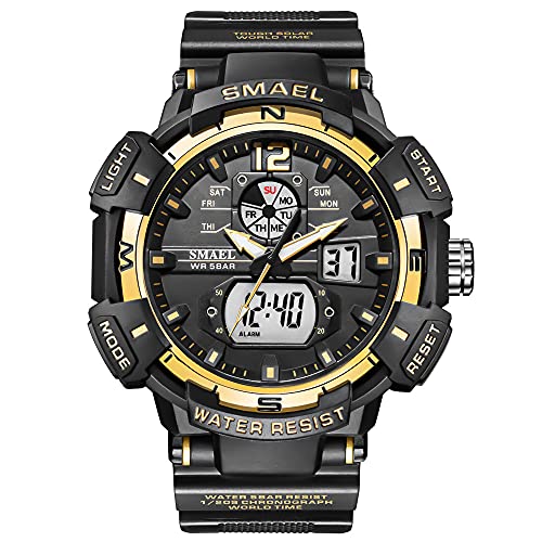 KXAITO Men's Watches Sports Outdoor Waterproof Military Wrist Watch Date Multi Function Tactics LED Alarm Stopwatch (8045_Gold)