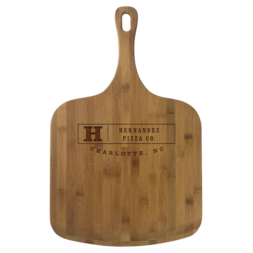 Personalized Bamboo Pizza Peel, Initial and name pizza co., Measures 23 1/2