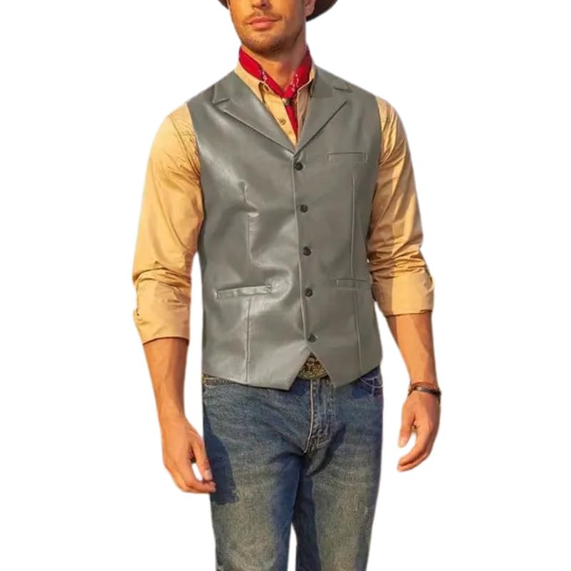 mastyle Men's Western Leather Suit Vest Slim Fit Waistcoat V Neck Casual Vest Jacket-picture-54