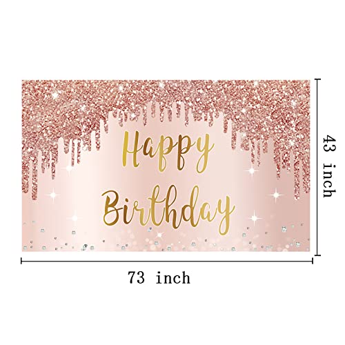 Decoración Telón Rosa Dorado de Feliz Cumpleaños Grande miniatura 2