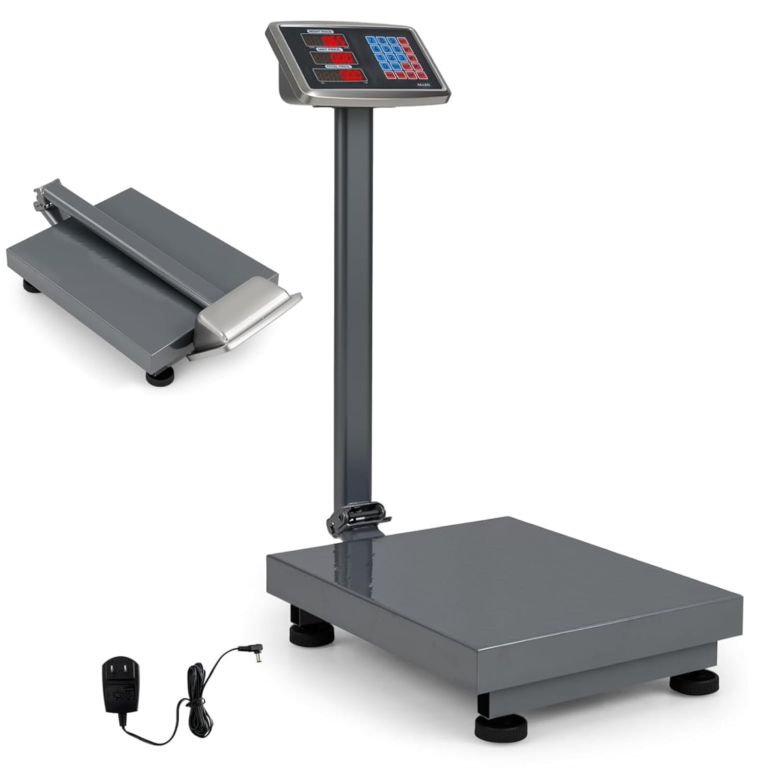HOMFME Commercial Digital Electronic Computing Platform Scale, 300KG/661LBS Folding Postal Scales with LB/KG, LED Display & AC/DC Power, Heavy Duty Industrial Scale for Parcel Weighing (Silver)