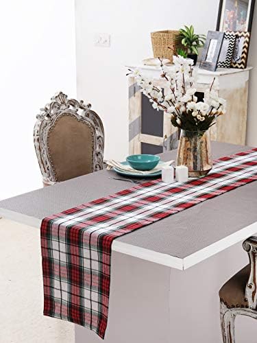 DG CollectionsCotton Table Runner (13 X 108 Inch), 1" Hemmed with Mitered Corner, Red/White/Green Plaid - Perfect for Thanks Giving, Christmas, All Seasons and Holidays
