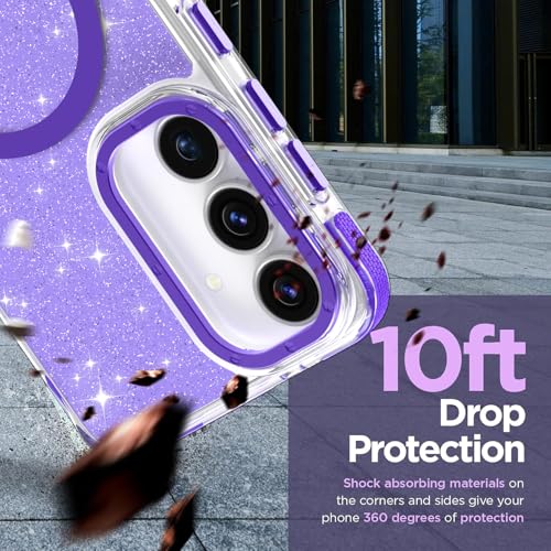 Image of Magnetic Case for Samsung Galaxy S25 FE 5G [Compatible with Magsafe] [Bling Glitter Fluorescent Design] [1 Screen Protector] Slim Translucent Matte Case for Galaxy S25 FE 5G 6.7 inch, Purple
