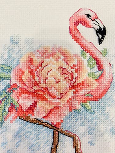 Image of RIOLIS - Blooming Flamingo 2117, Animals Cross Stitch Kits 7 inch x9, Cross Stitch Kits for Beginners & Advanced, Crossstitching Kit Adult, Embroidery Counted Stitching Kit