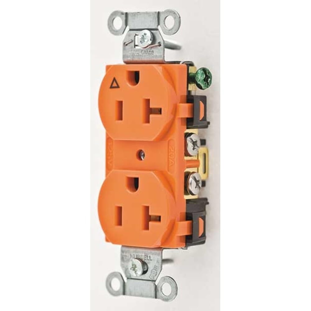 Hubbell Wiring Systems IG5352 SpikeShield Heavy Duty Specification Grade Straight Blade Isolated Ground Receptacle, 125V, 20A, 1 HP, 2-Pole, 3-Wire, Orange