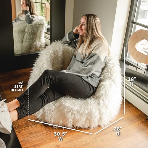 Big Joe Milano Bean Bag Chair, Ivory Shag Fur, Soft Faux Fur, 2.5 feet - Thumbnail 3