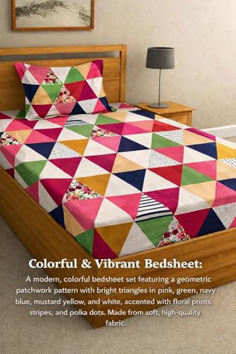 Image of DECORUM Glace Cotton Single Bedsheet with 1 Pillow Cover | Soft, Durable, Lightweight & Skin-Friendly Fabric| Suitable for Single /Diwan Bed Size