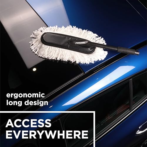 Image of Foxcare Car Duster Ceramic Wax Infused Scratch Free Microfiber Duster Easy Grip Handle Car Bike Cleaning Tool for Dust Removal (Duster Pack of 2)
