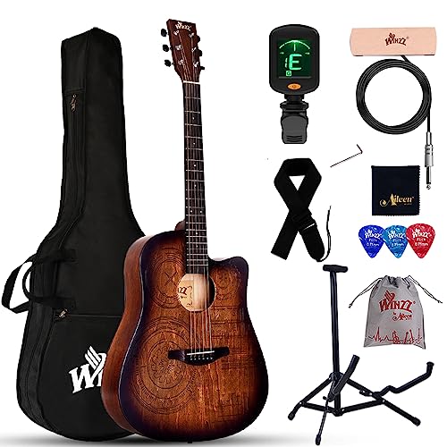 Winzz 4/4 Guitare Folk Débutant, Guitare Acoustique Adulte 41 Pouces, Guitare Country et Folk (Gravure Vintage) Marron - Les Beatles, Paul McCartney, John Lennon, RIngo Starr, George Harrison Winzz 4/4 Guitare Folk Débutant, Guitare Acoustique Adulte 41 Pouces, Guitare Country et Folk (Gravure Vintage) Marron