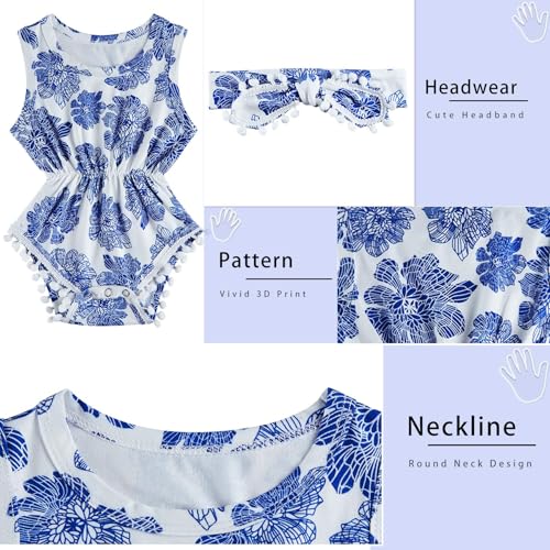 UNICOMIDEA Baby Girls Outfit Newborn Romper Jumpsuits Sleeveless One-Piece Clothes 0-24 Months Bodysuit with Headband3