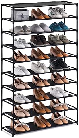 Youdesure 10 Tiers Shoe Rack, Large Shoe Rack Organizer for 50 Pairs, Space Saving Shoe Shelf, Non-Woven Fabric Shoe Storage Cabinet (Black)