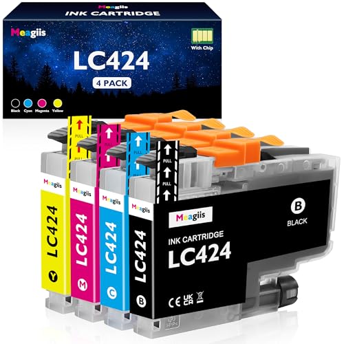Meagiis LC424 Cartucho de Tinta Compatible con Brother LC424 LC-424 LC-424VAL con Brother DCP-J1200W DCP-J1200WE J1200W J1200WE (1 Negro, 1 Amarillo, 1 Magenta, 1 Cian)