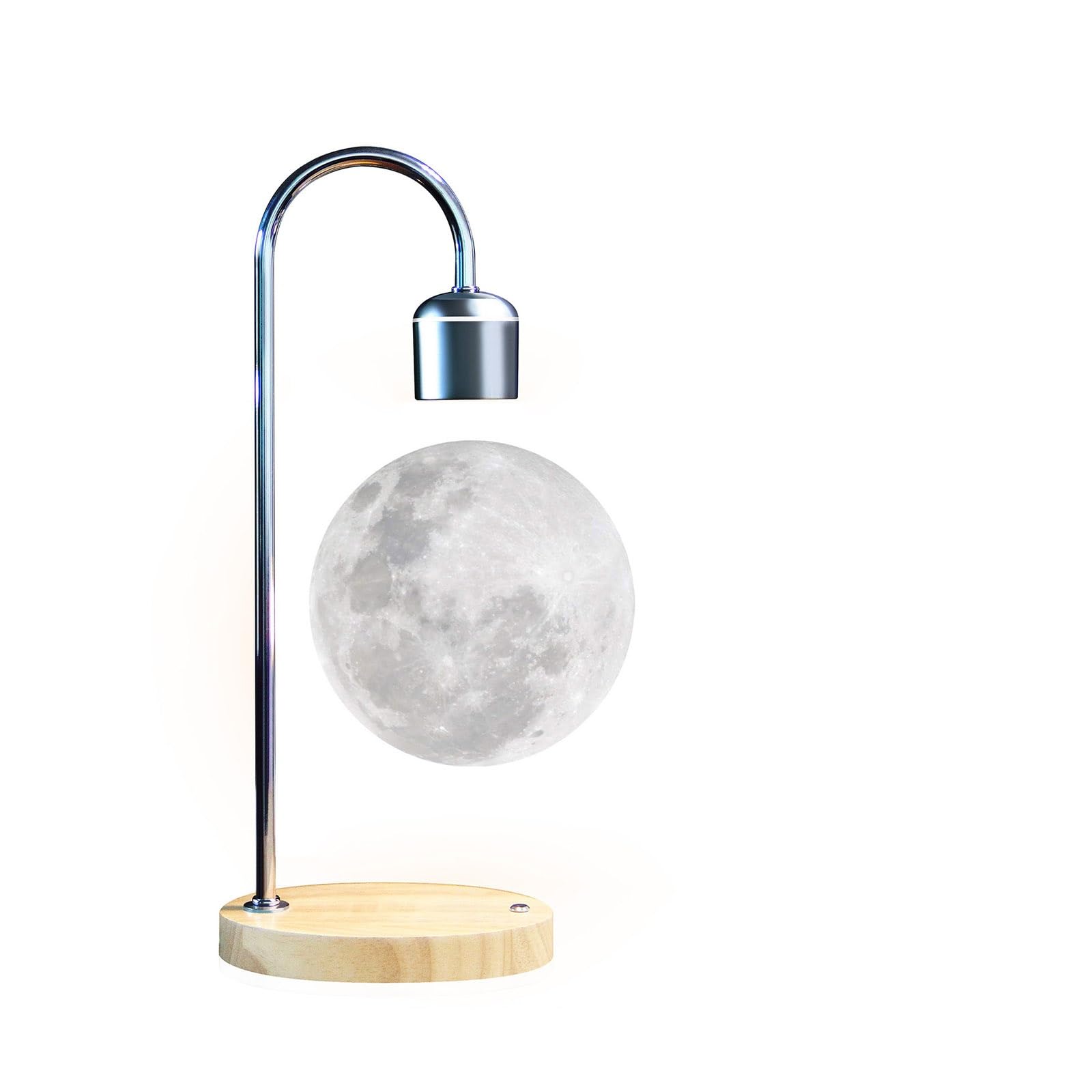 HYQFSAD Floating Moon Lamp, 3D Touch Magnetic Levitation Planetary Light with Wireless Phone Charger, Cool White Light Levitating Moon Lamp, Home Office Decor Boys Kids Girls Gifts (Color : Silver)