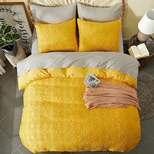 Bedazzled Duvet Cover King Size, 3 Pieces Tufted Comforter Cover Set, Soft And Embroidery Shabby Chic Boho Bedding Sets For All Seasons, Yellow #TOP5