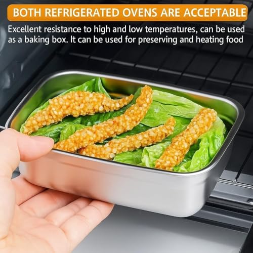 Image of SOLIGT CHONGZFU Stainless Steel Food Storage Containers With Airtight Lids Set, Stackable Leak Proof Metal Container Kitchen Storage Set, Draining Crisper Refrigerator Food Box, Silver 1000 ML 3 Pcs