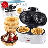 Double Waffle Bowl Maker- Make two 4β³ Ice Cream Cone Bowls at Once in Just Mins- Holiday Dessert Appliance for Yogurt Fruit Snacks- Nonstick Iron Easy Clean Electric Kitchen Gadget w Recipes Xmas Gift