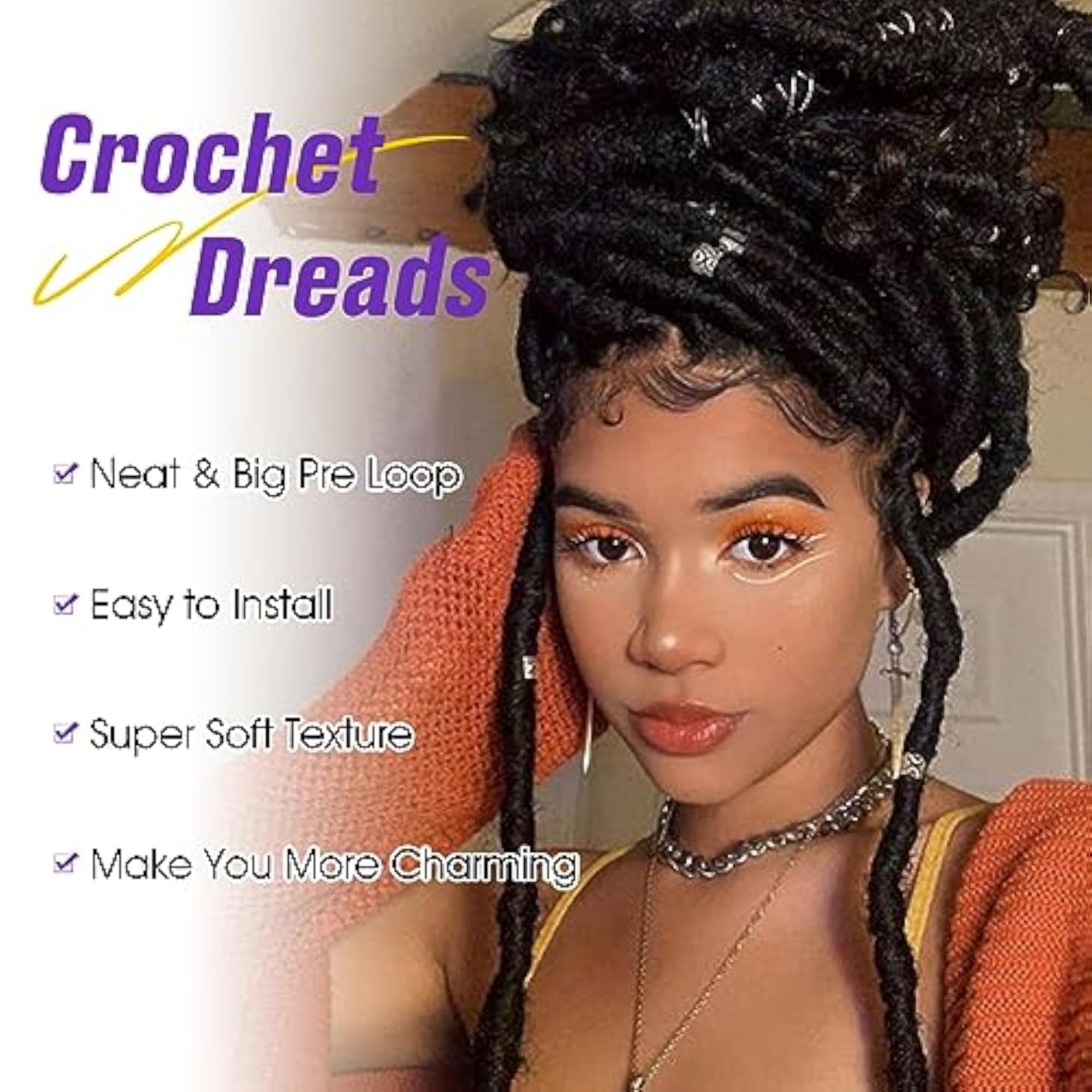 24 Inch Handmade Synthetic Dreadlock Extensions, Black